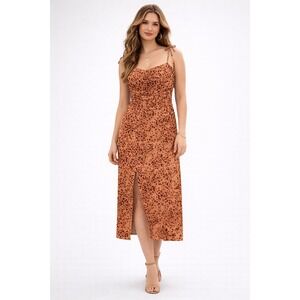 Free People Show Stopper Womens Dress XS Leo Combo Animal Print Ruched Midi Sexy